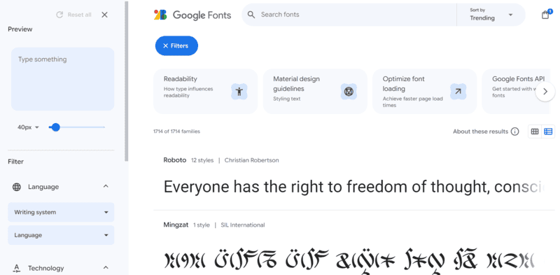 screen google font